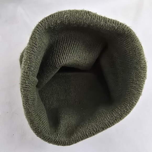 Stussy Olive Green Knit Beanie Made in USA 100% Acrylic Cuffed Winter Hat Street - Picture 5 of 7